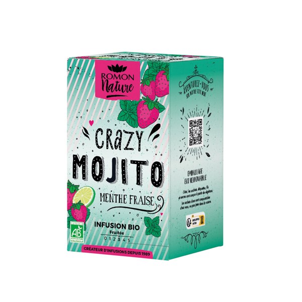 Romon Nature infusion bio Crazy Mojito fraise — 16 sachets