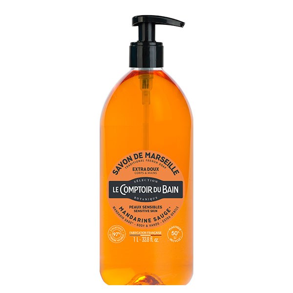 Le Comptoir du Bain Savon liquide de Marseille — mandarine sauge — 500 ml
