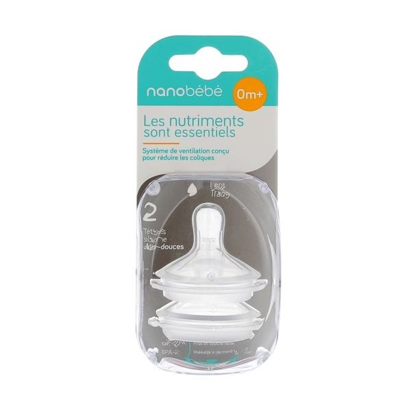 Nanobébé tétines silicone débit lent — lot de 2