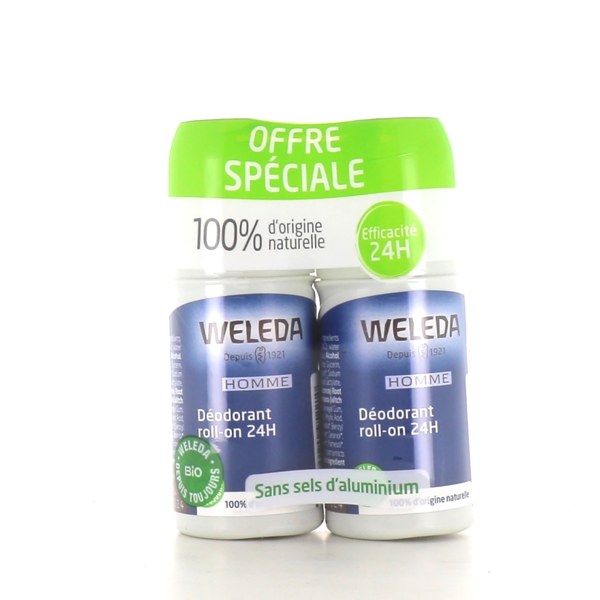 Weleda déodorant roll-on Homme 24h — lot de 2 × 50 ml