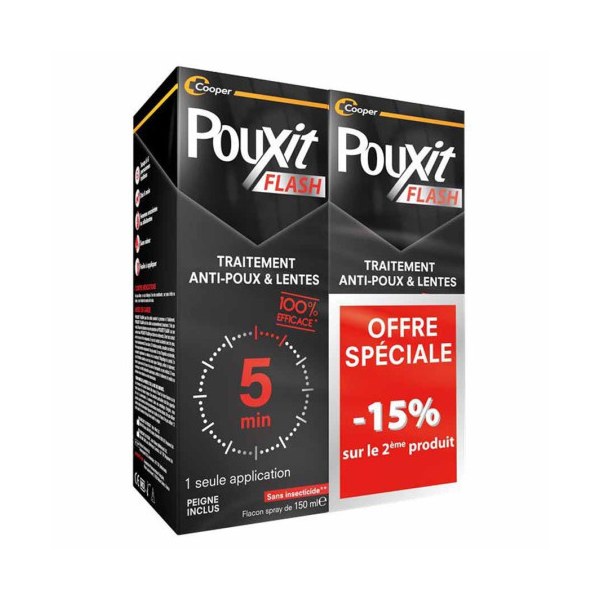 Pouxit Flash anti-poux et lentes — lot de 2 × 150 ml
