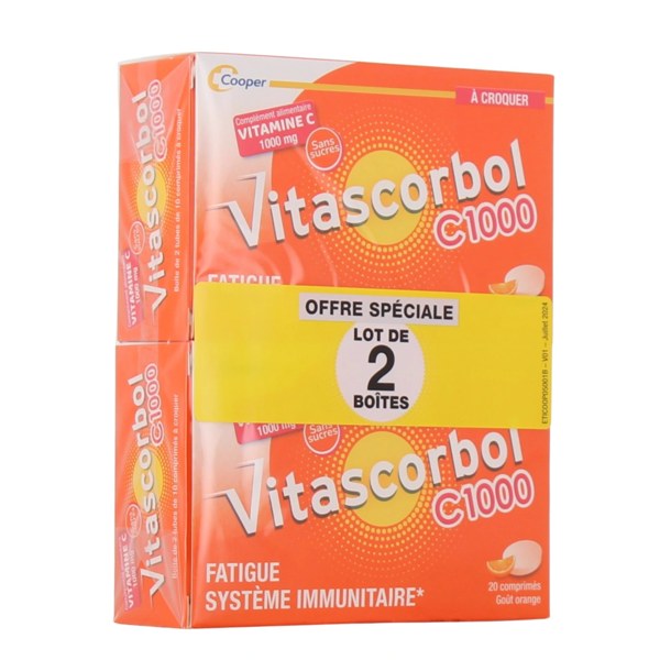 Vitascorbol C1000 vitamine C — comprimés à croquer, lot de 2 boîtes