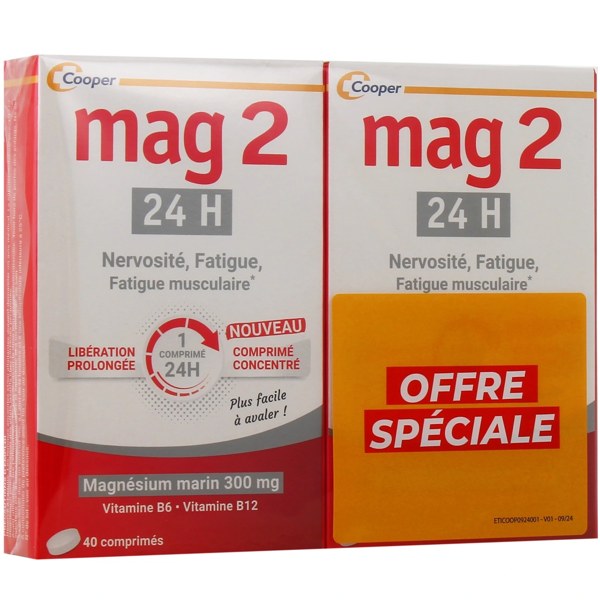 Cooper Mag 2 24H magnésium, comprimés — lot de 2 boîtes de 40