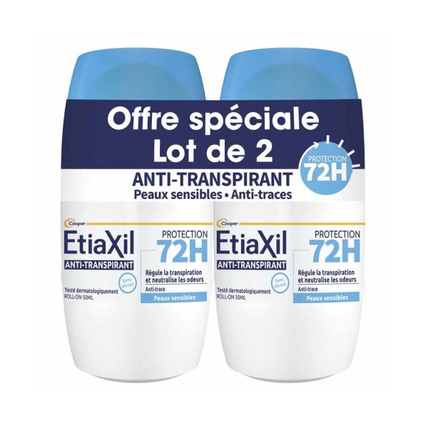 Etiaxil déodorant roll-on 48 h peaux sensibles — lot de 2 × 50 ml