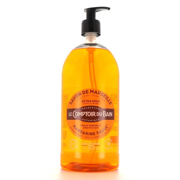 Le Comptoir du Bain Savon liquide de Marseille — mandarine sauge — 1 L