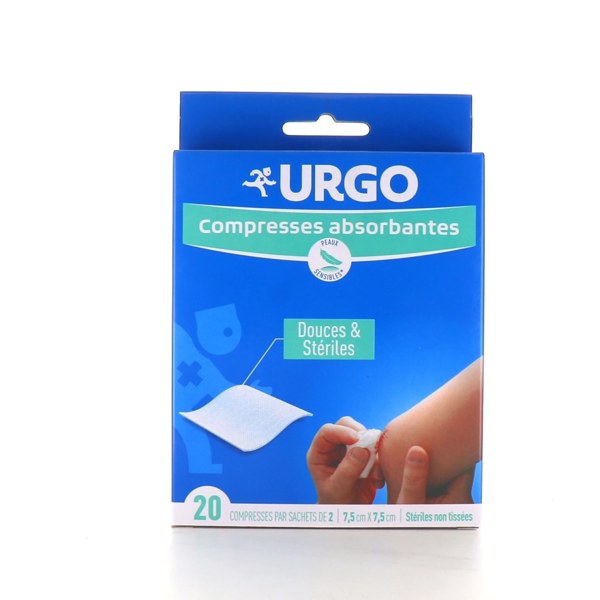 Urgo compresses stériles non tissées — 7,5 × 7,5 cm, boîte de 20