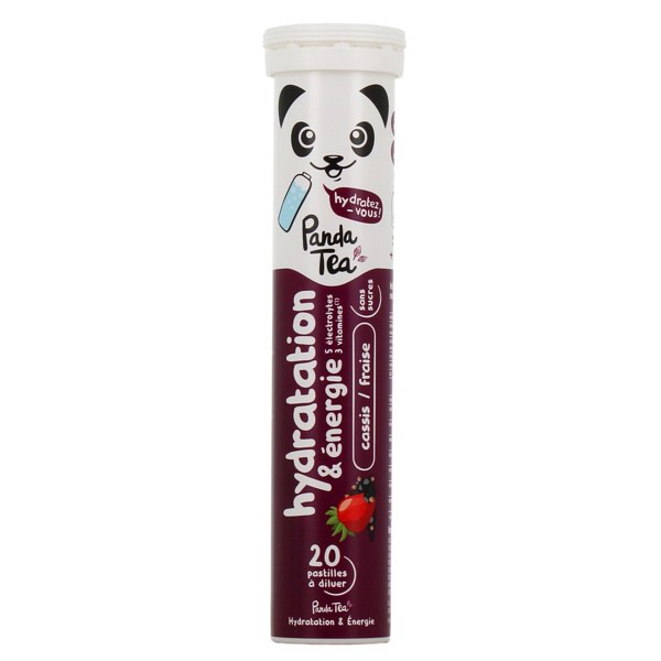 Panda Tea Hydra & Energy pastilles effervescentes cassis-fraise — tube de 20