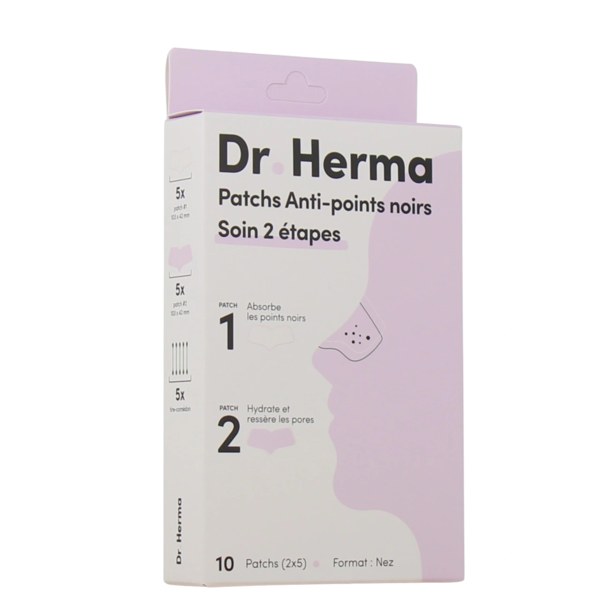 Dr Herma Patchs nez anti-points noirs — soin 2 étapes, 10 patchs (2×5)