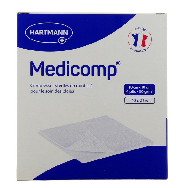 Medicomp compresses non tissées stériles 10 × 10 cm — 20 compresses