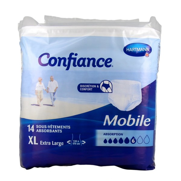 Confiance Mobile slips absorbants 6 gouttes — taille XL, paquet de 14