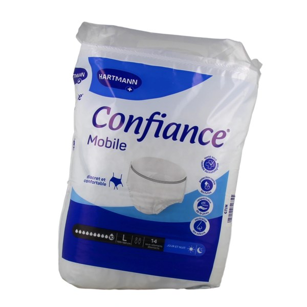 Confiance Mobile slips absorbants 10 gouttes, taille L — paquet de 14