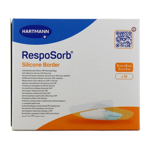 RespoSorb Silicone Border pansements 8 × 8 cm — boîte de 10