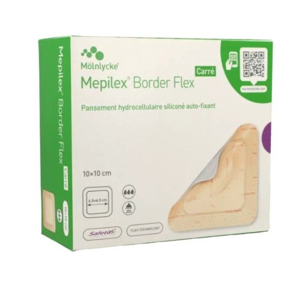 Mepilex Border Flex carré pansements siliconés 10 × 10 cm — boîte de 16
