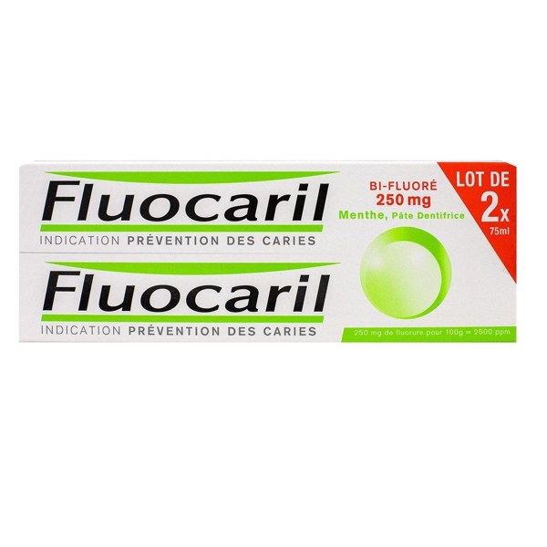 Fluocaril Bi-Fluoré 250 dentifrice menthe — lot de 2 × 75 ml