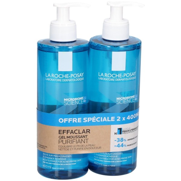 Effaclar Gel moussant purifiant — lot de 2 × 400 ml