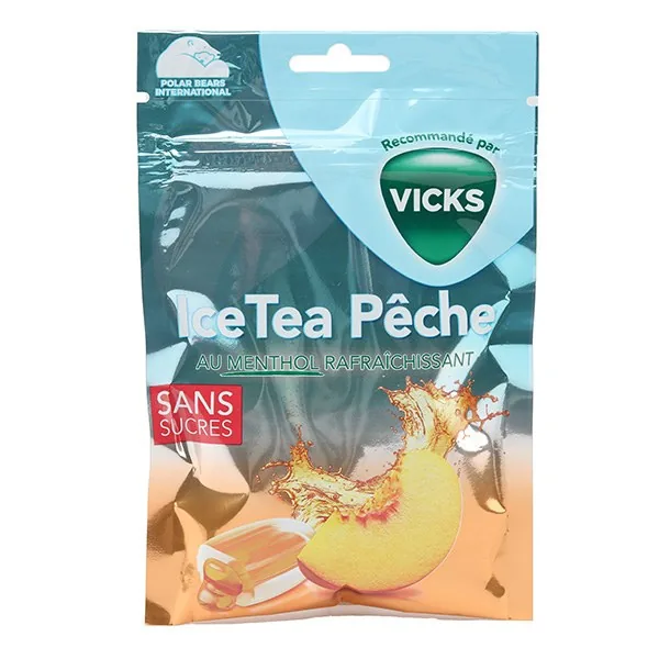 Vicks bonbons ice tea pêche sans sucres — sachet de 72 g