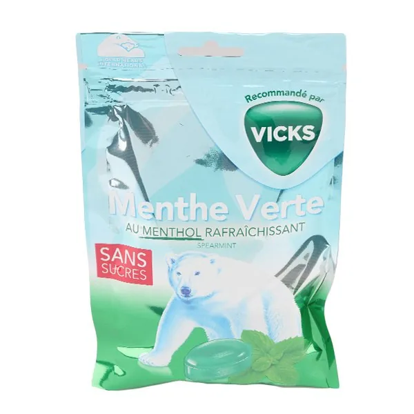 Vicks bonbons menthe verte sans sucres — sachet de 72 g