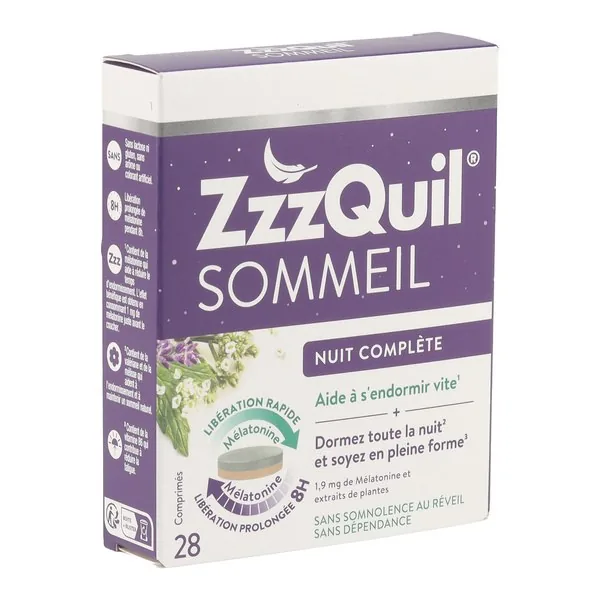 ZzzQuil Sommeil Nuit Comp comprimés mélatonine — boîte de 28
