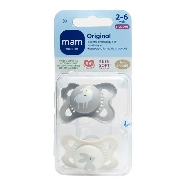 MAM Original sucettes silicone tons naturels — 2-6 mois, lot de 2