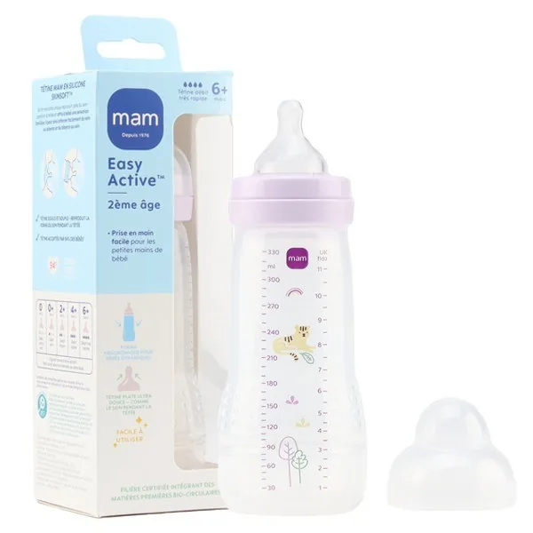 MAM biberon Easy Active coloris sable, tétine débit X — 330 ml