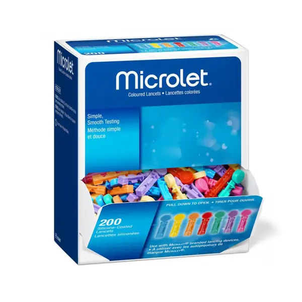 Contour Microlet lancettes colorées — boîte de 200