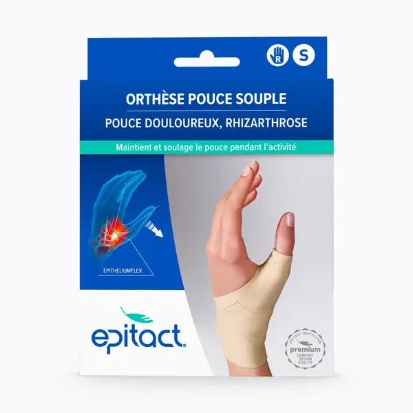 Orthèse de pouce souple Epitact rhizarthrose — main droite, taille S