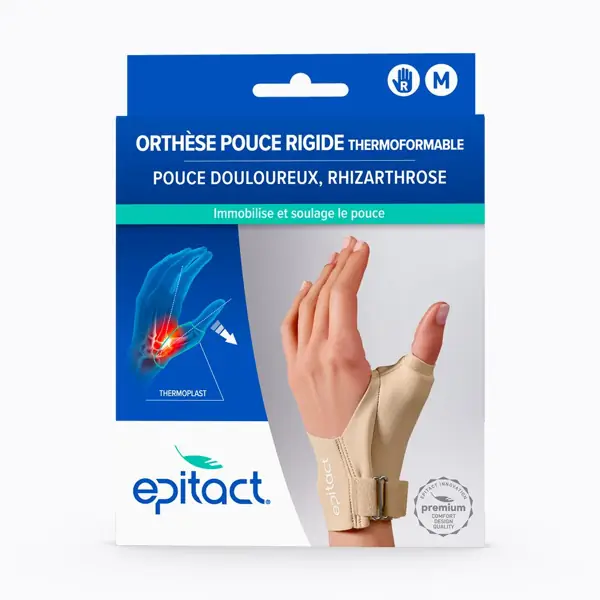 Orthèse de pouce de nuit thermoformable Epitact — main droite, taille M