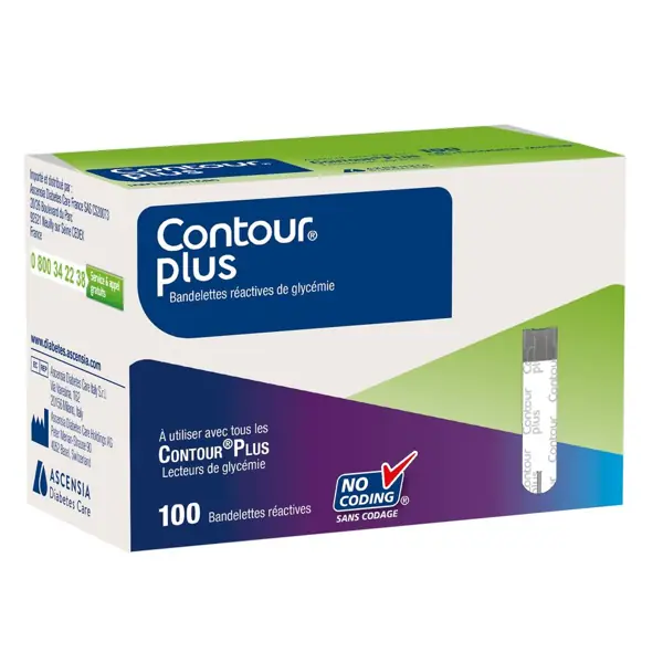 Bandelettes de glycémie Contour Plus — boîte de 100