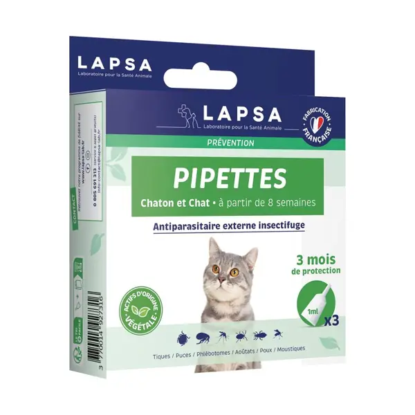 Pipettes insectifuges chat et chaton Lapsa — 3 × 1 ml