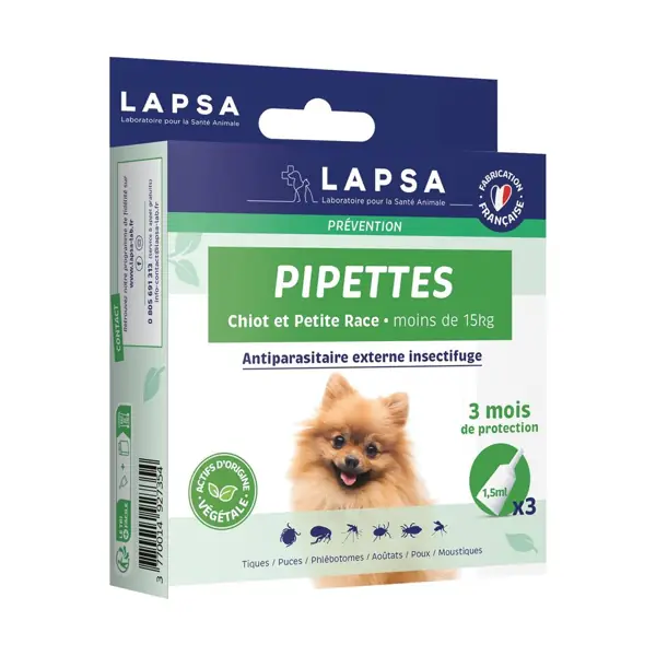 Pipettes insectifuges chiot et chien de petite race Lapsa — 3 × 1,5 ml