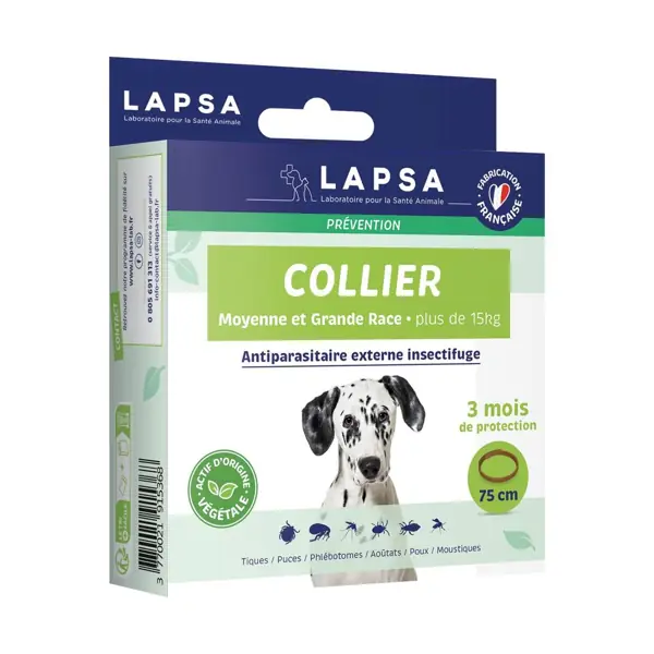 Collier insectifuge chien de moyenne et grande race Lapsa