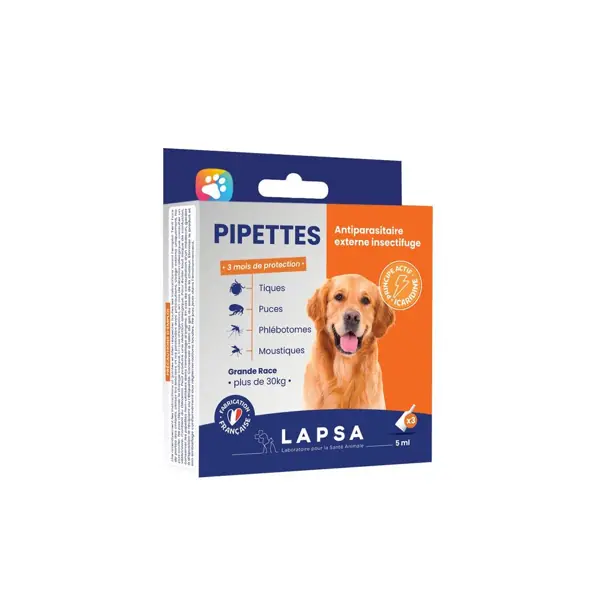 Pipettes antiparasitaires à l'icaridine Lapsa — chien de grande race