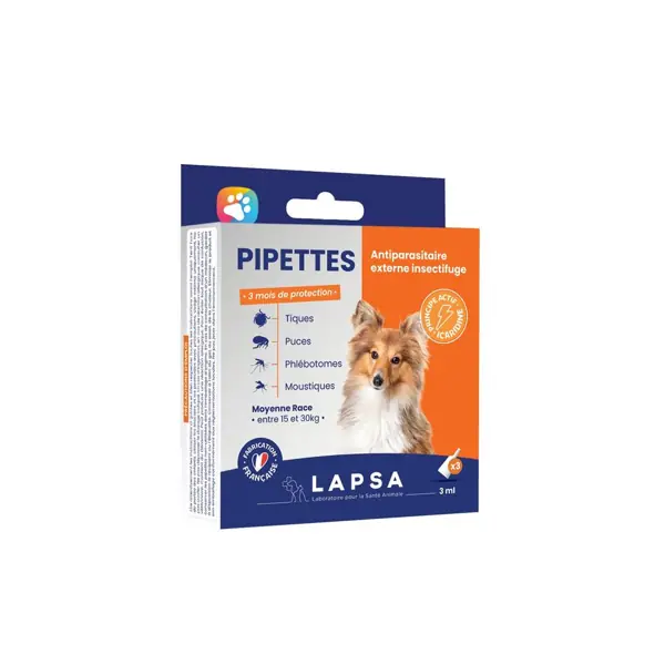Pipettes antiparasitaires à l'icaridine Lapsa — chien de moyenne race
