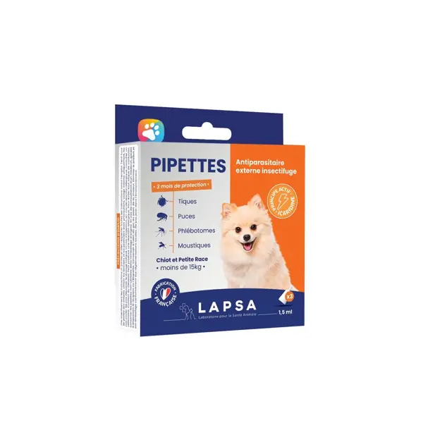 Pipettes antiparasitaires à l'icaridine Lapsa — chiot et chien de petite race