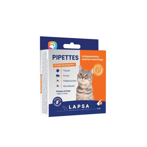 Pipettes antiparasitaires à l'icaridine Lapsa — chat, 3 pipettes