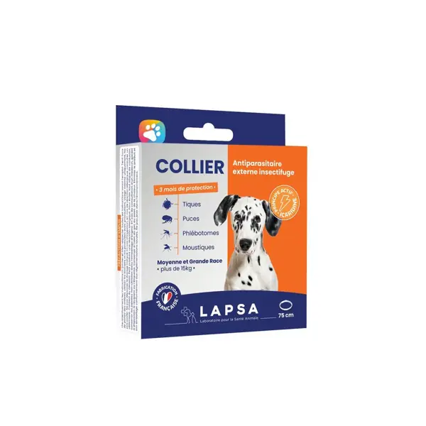 Collier antiparasitaire à l'icaridine Lapsa — chien de moyenne et grande race