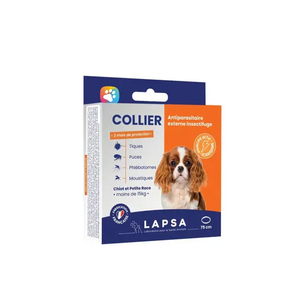Collier antiparasitaire à l'icaridine Lapsa — chiot et chien de petite race