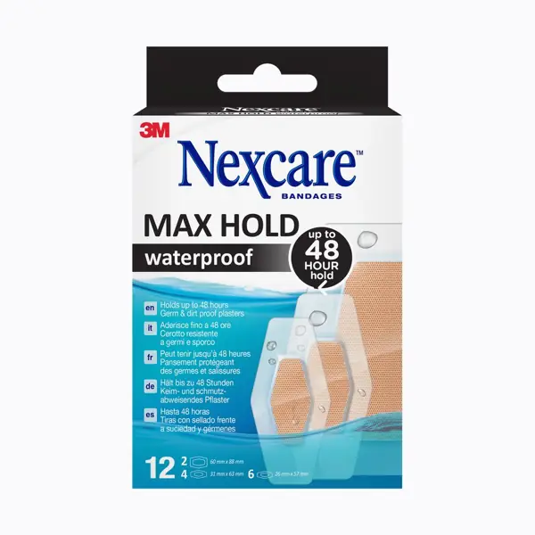 Pansements imperméables Nexcare Max Hold — assortiment, boîte de 12