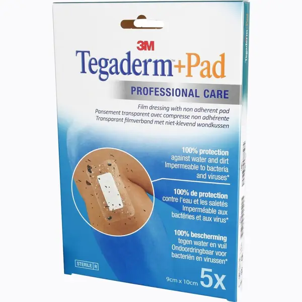 Tegaderm + Pad pansements adhésifs avec compresse — 9 × 10 cm, boîte de 5