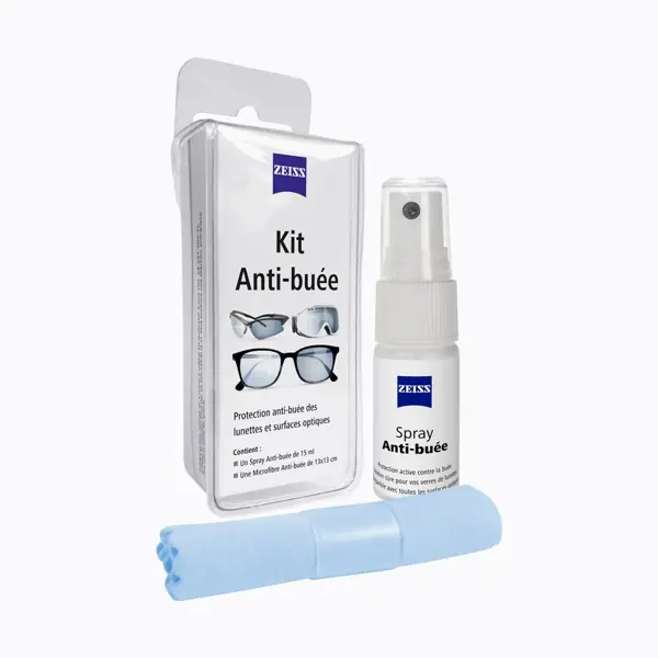 Zeiss kit anti-buée lunettes — spray 15 ml + chiffon microfibre