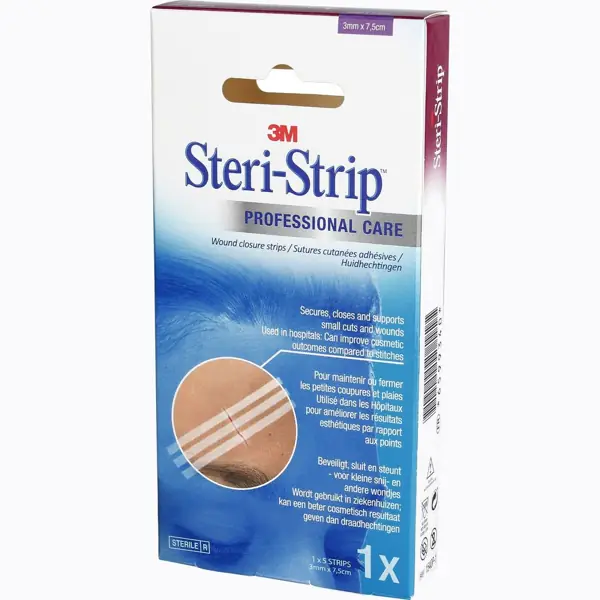 Sutures cutanées adhésives Steri-Strip 3 × 75 mm — pochette de 5