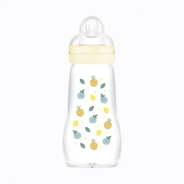 Biberon en verre MAM 260 ml — coloris lin, tétine débit 2