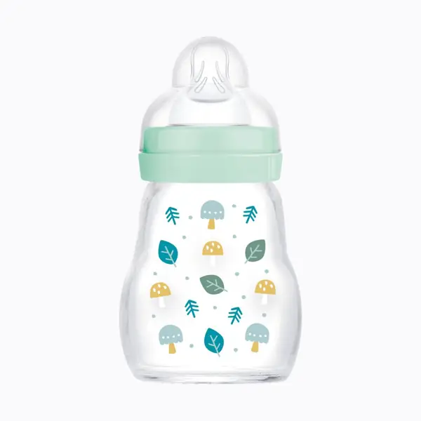 Biberon en verre MAM 170 ml — coloris Aqua, tétine débit 1