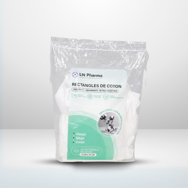 L2N Pharma rectangles de coton — sachet de 180