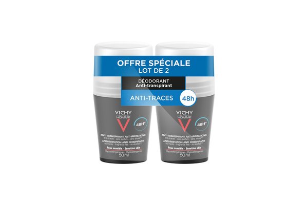 2x Vichy Homme Déodorants bille 48H anti-irritation 100ml