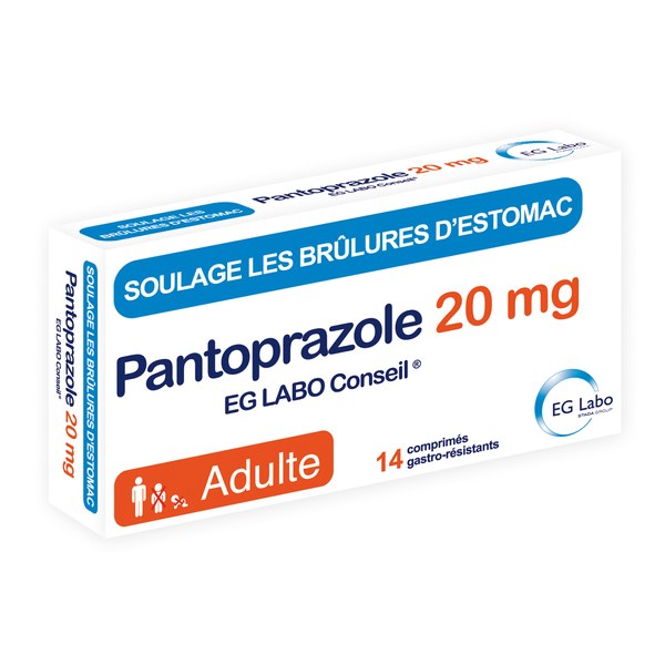 Boîte de PANTOPRAZOLE EG LABO Conseil 20 mg, comprimé gastro-résistant