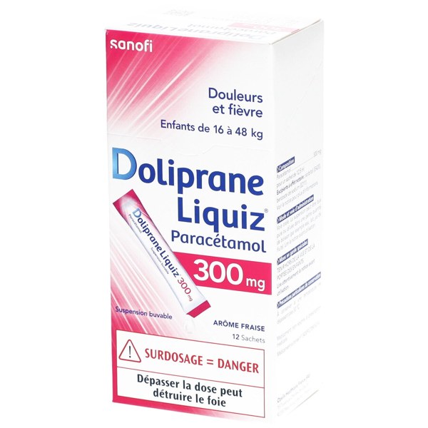 Boîte de DOLIPRANELIQUIZ 300 mg, suspension buvable en sachet