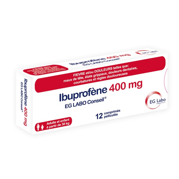 Boîte de IBUPROFENE EG LABO CONSEIL 400 mg, comprimé pelliculé