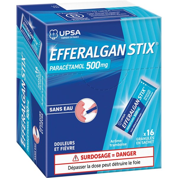 Boîte de EFFERALGANSTIX FRAMBOISE 500 mg, granulés en sachet