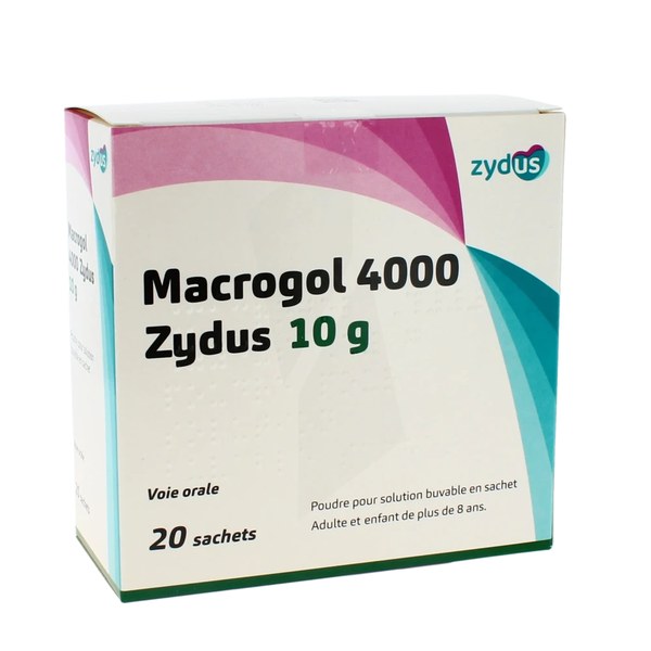 Boîte de MACROGOL 4000 ZYDUS 10 g, poudre pour solution buvable en sachet